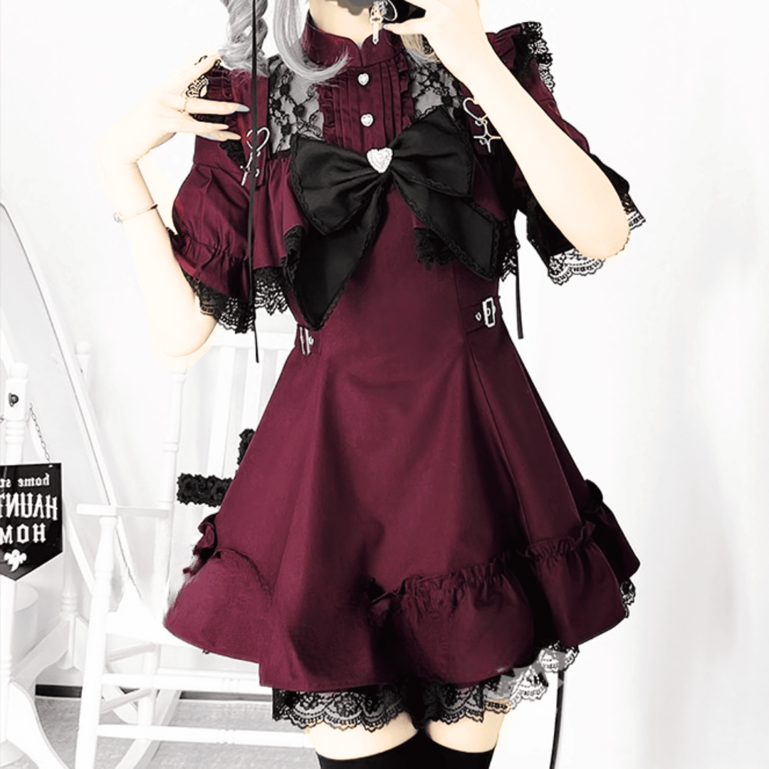 【AngelShare】クロス×ハートリボンワンピースセットアップ◆セットアップ 地雷系 M、L、XL、XXL