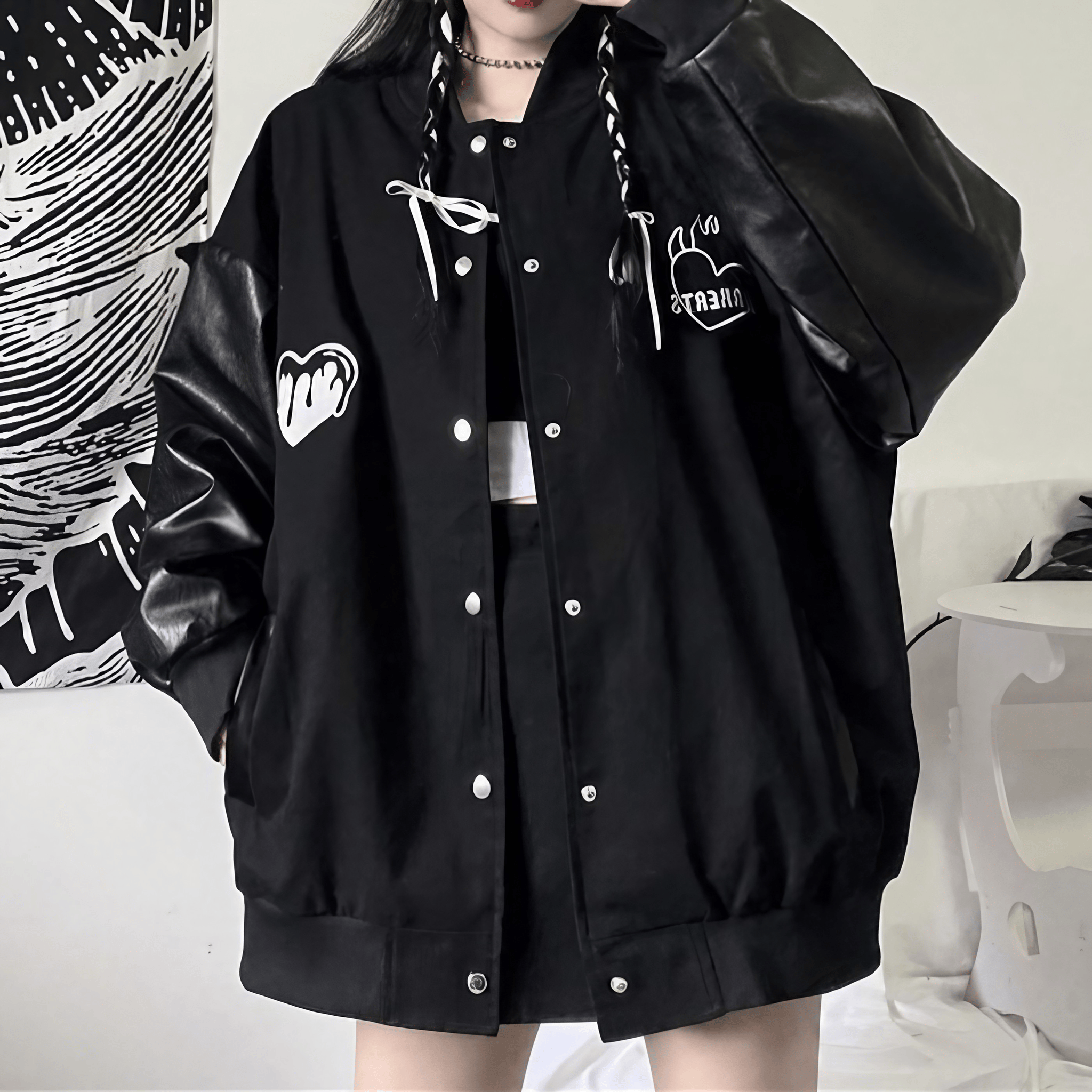 レザー切り替えルーズジャケット◇ジャケット 地雷系 M、L、XL レザー切り替えルーズジャケット◇ジャケット 地雷系 M、L、XL