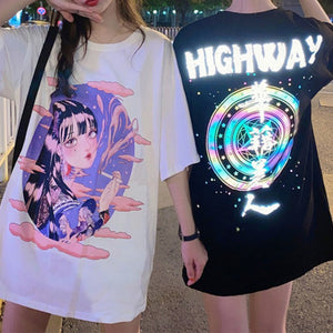 リフレクターガールズプリントロングTシャツ◆トップス Tシャツ M、L、XL、XXL