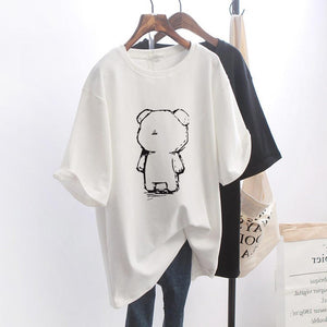 イラストプリントTシャツ白黒くまver◆トップス Tシャツ S、M、L、XL、XXL