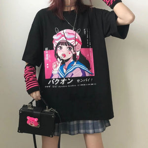 イラストプリントTシャツバクオンver◆トップス Tシャツ M、L、XL