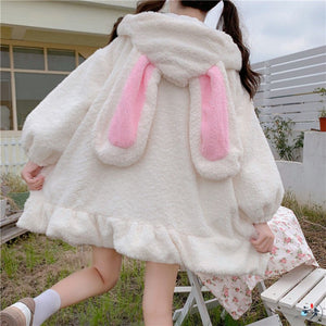 モコモコうさ耳厚手パーカー◆アウター パーカー S、M、L、XL、XXL