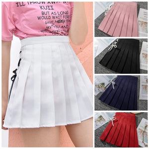 ショート丈サイドリボンプリーツスカート◆ボトムス S、M、L、XL、XXL