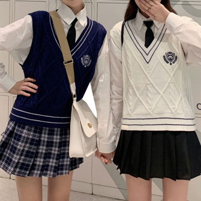 シャツ+スカート+ネクタイ+ベスト4点セット(4)◆ベストセット 学生服 XS、S、M、L、XL、XXL