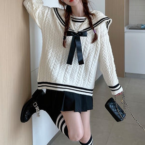 スカート+リボンタイセーター2点セット(13)◆セットアップ S、M、L、XL
