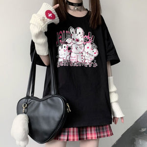 イラストプリントTシャツバニーver◆トップス Tシャツ M、XL