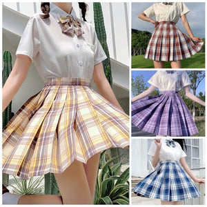 【サービス品】半袖シャツ+チェック柄スカート+リボンタイ+インナー+ヘアバンド+ソックス6点セット「2」◆セットアップ XS、S、M、L、XL、XXL