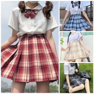 【サービス品】半袖シャツ+チェック柄スカート+リボンタイ+インナー+ヘアバンド+ソックス6点セット「5」◆セットアップ XS、S、M、L、XL、XXL