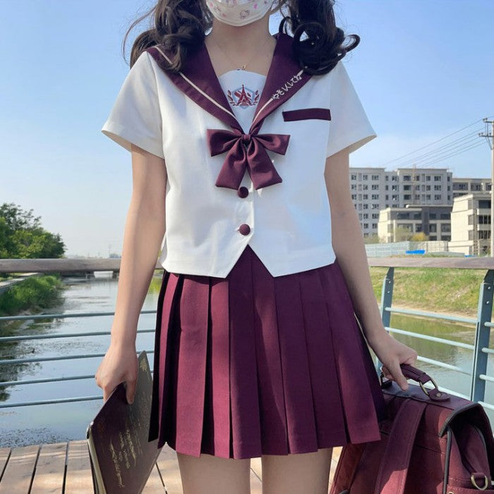 半袖セーラー服上下+リボンセット<7>◇セーラー服 学生服 S、M