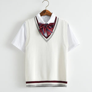 Vネックダブルラインニットベスト(1)◆トップス S、M、L、XL、XXL