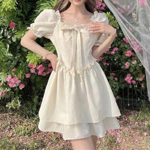 スクエアネックボウタイフリルワンピース◆ワンピース S、M、L、XL、XXL