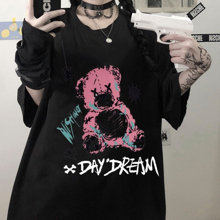 袖取り外し可イラストプリントTシャツDAYクマver◇イラストTシャツ