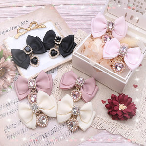【オーダーメイド】ミニリボンハートラインストーンヘアクリップ2個セット◆アクセサリー ヘアアクセサリー
