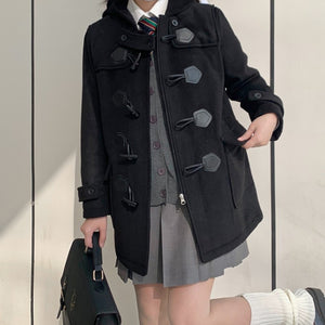 ホーンボタンジップアップウールコート◆アウター S、M、L、XL