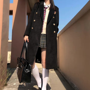 厚手ブラックロングウールコート◆アウター S、M、L、XL