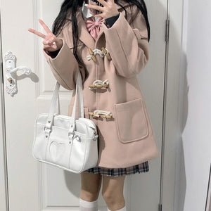 フード付ホーンバックルウールコート◆アウター S、M、L
