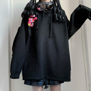 ネックボタンルーズパーカー◆トップス パーカー M、L、XL、XXL