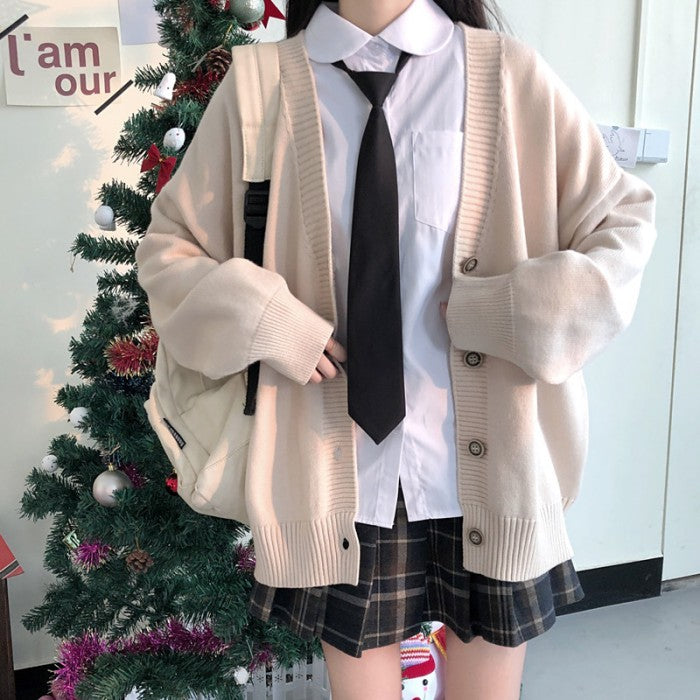 ロングスリーブルーズニットカーディガン◆カーディガン 学生服 S、M、L、XL、XXL