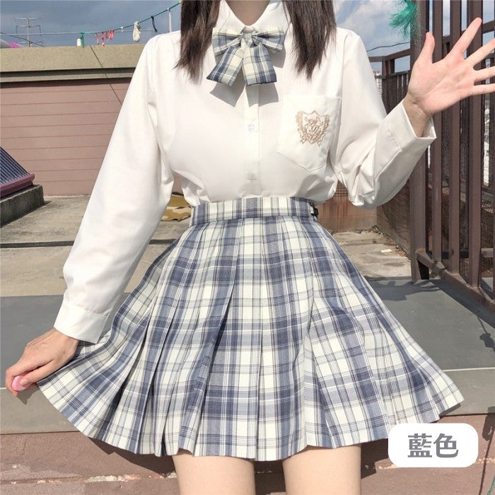 シャツ+チェック柄スカート+リボンタイ+インナー+ヘアバンド+ソックス6点セット「3」◆上下セット 学生服 XS、S、M、L、XL、XXL