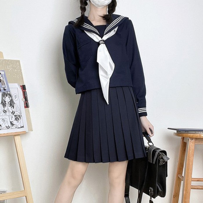 セーラー服上下+スカーフセット<8>◆セーラー服 学生服 S、M、L、XL、XXL