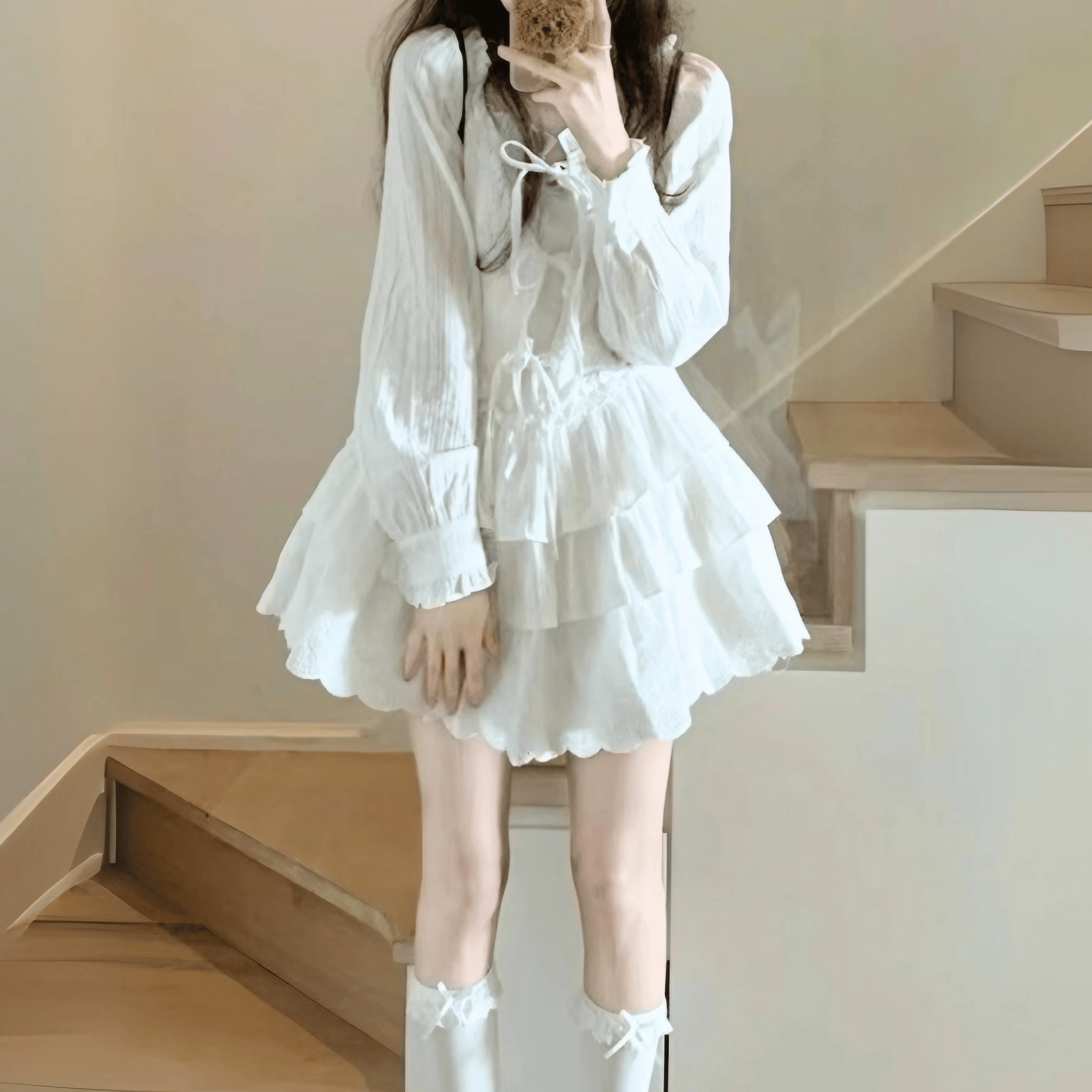 ホワイトティアードリボンワンピース◇ミニワンピ ガーリー系 S