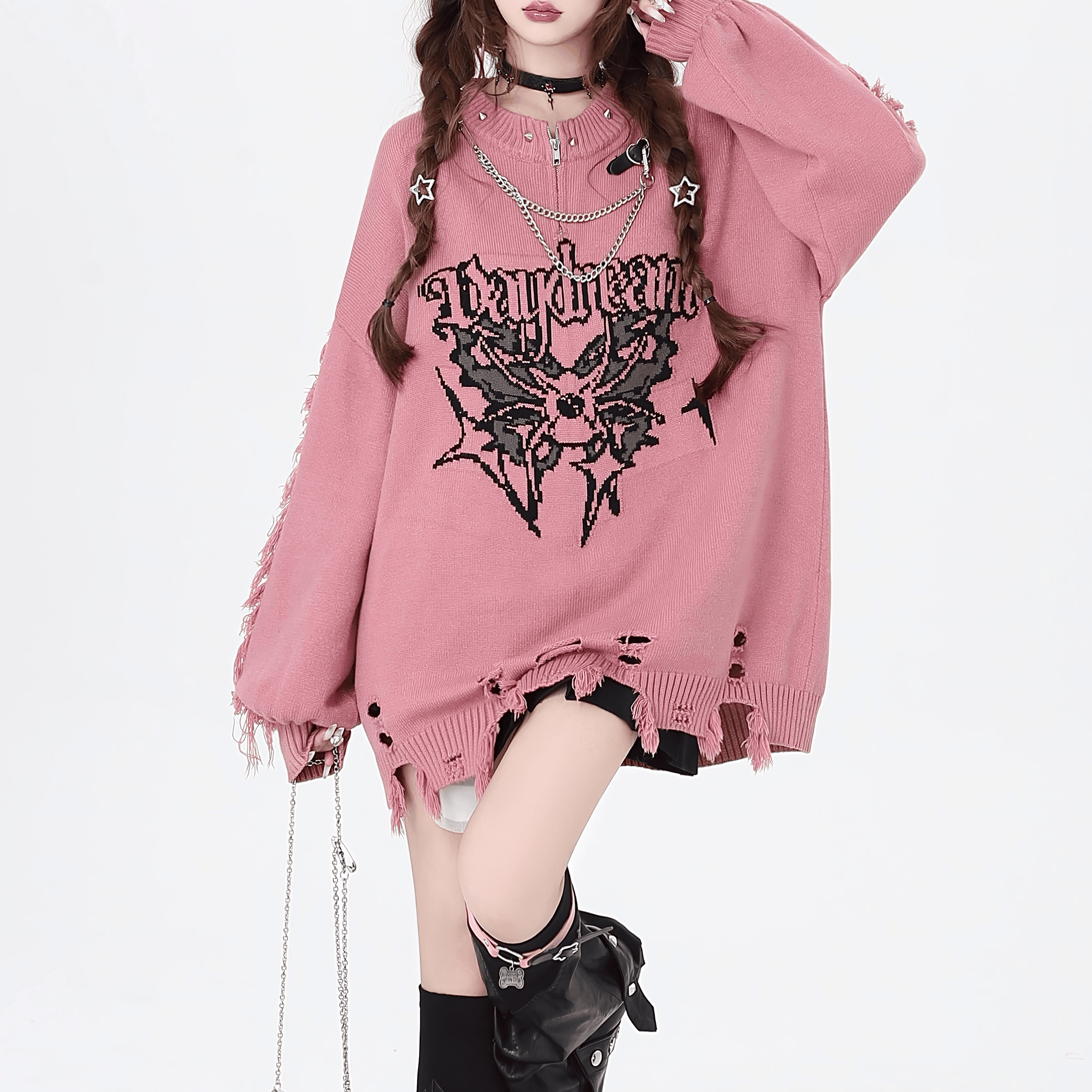 ゴシックロゴダメージニットセーター◇セーター 地雷系 S、M – CIELOHUK ゴシックロゴダメージニットセーター◇セーター 地雷系 S、M – CIELOHUK