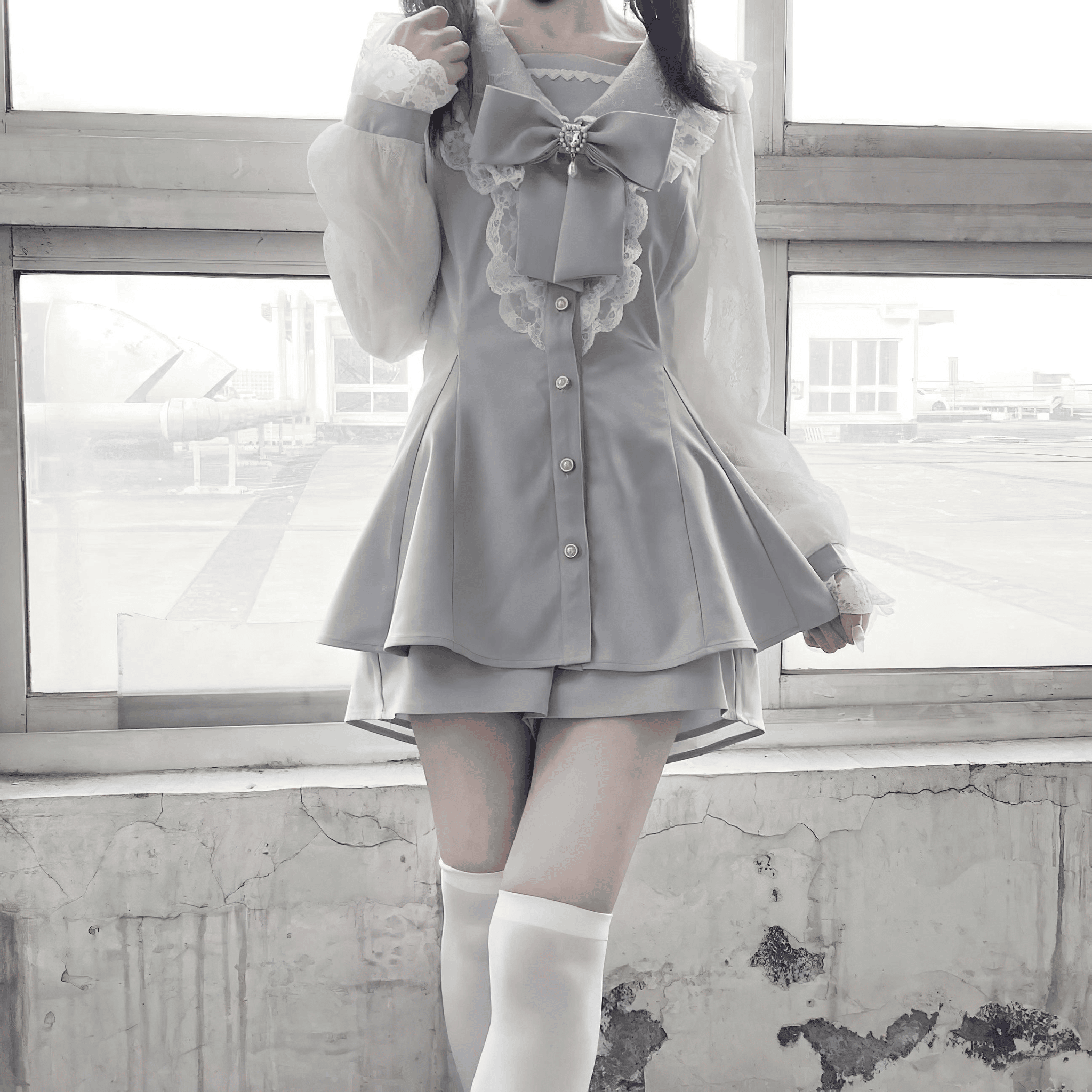 セーラーレースグレーセットアップ◇セットアップ 量産型 S、M、L、XL セーラーレースグレーセットアップ◇セットアップ 量産型 S、M、L、XL