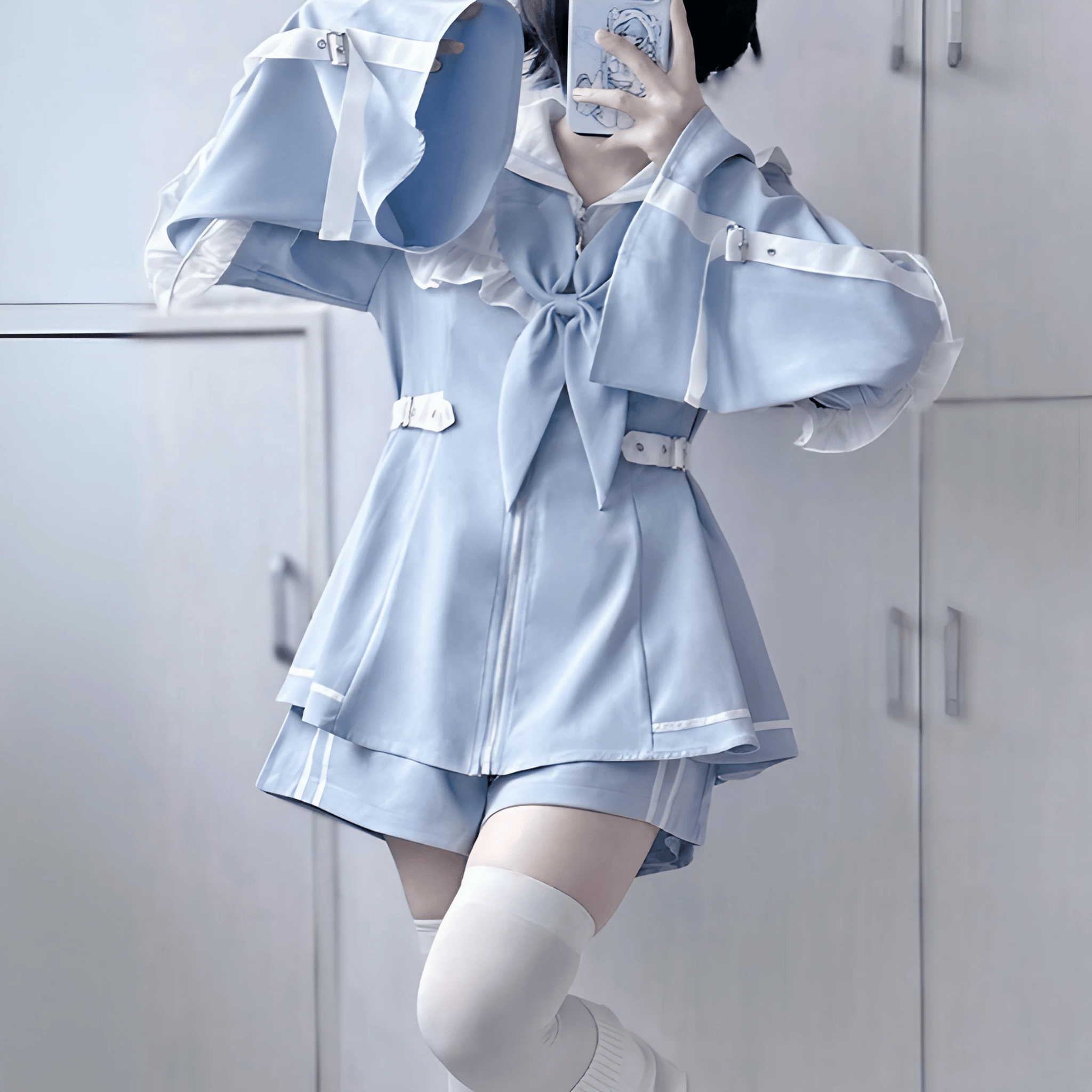 【AngelShare】袖取り外し可セーラーカラーワイドスリーブセットアップ◆セットアップ サブカル系 S、M、L、XL