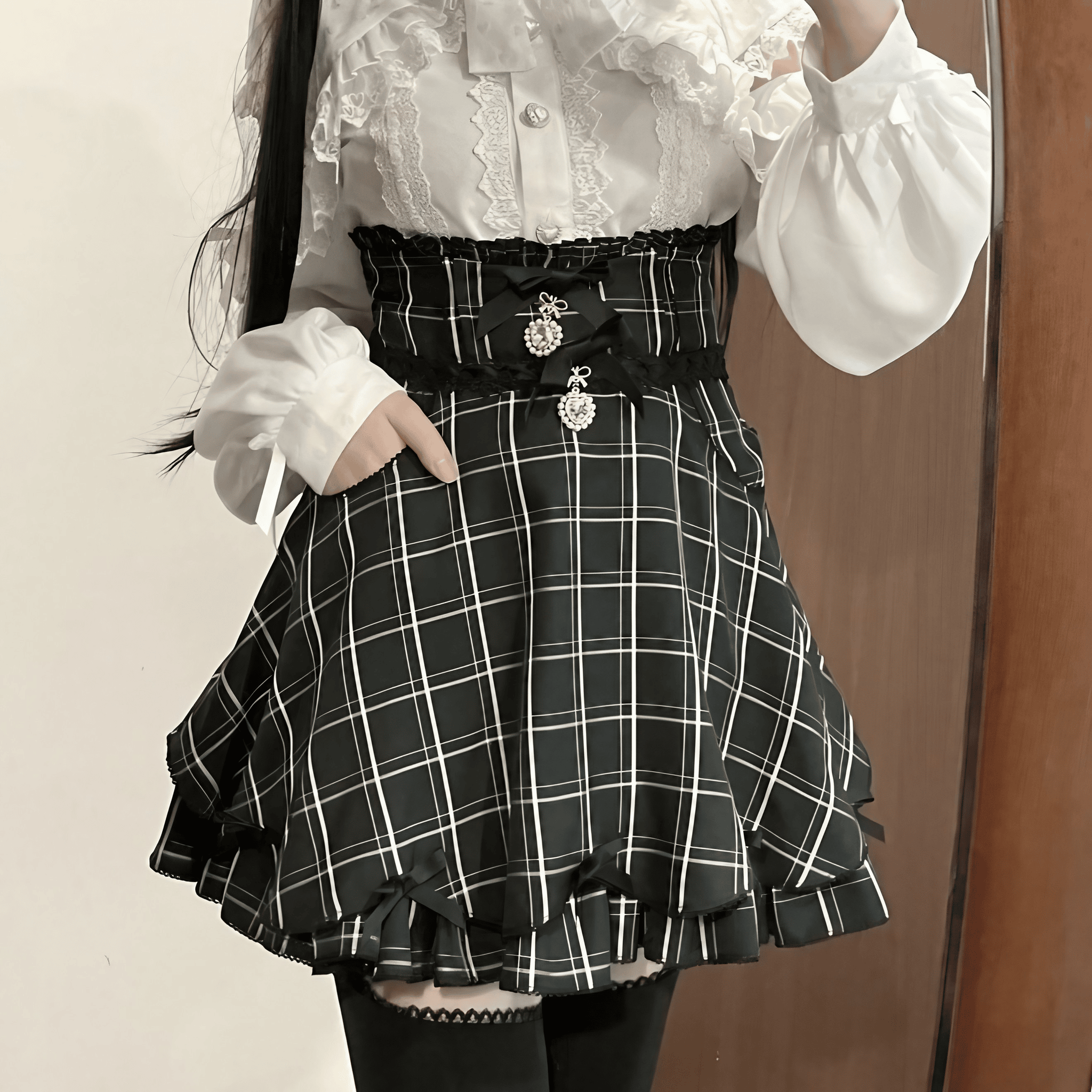 【升中味】フリルデザインハイウエストスカート◆ミニスカート 地雷系 S、M、L、XL