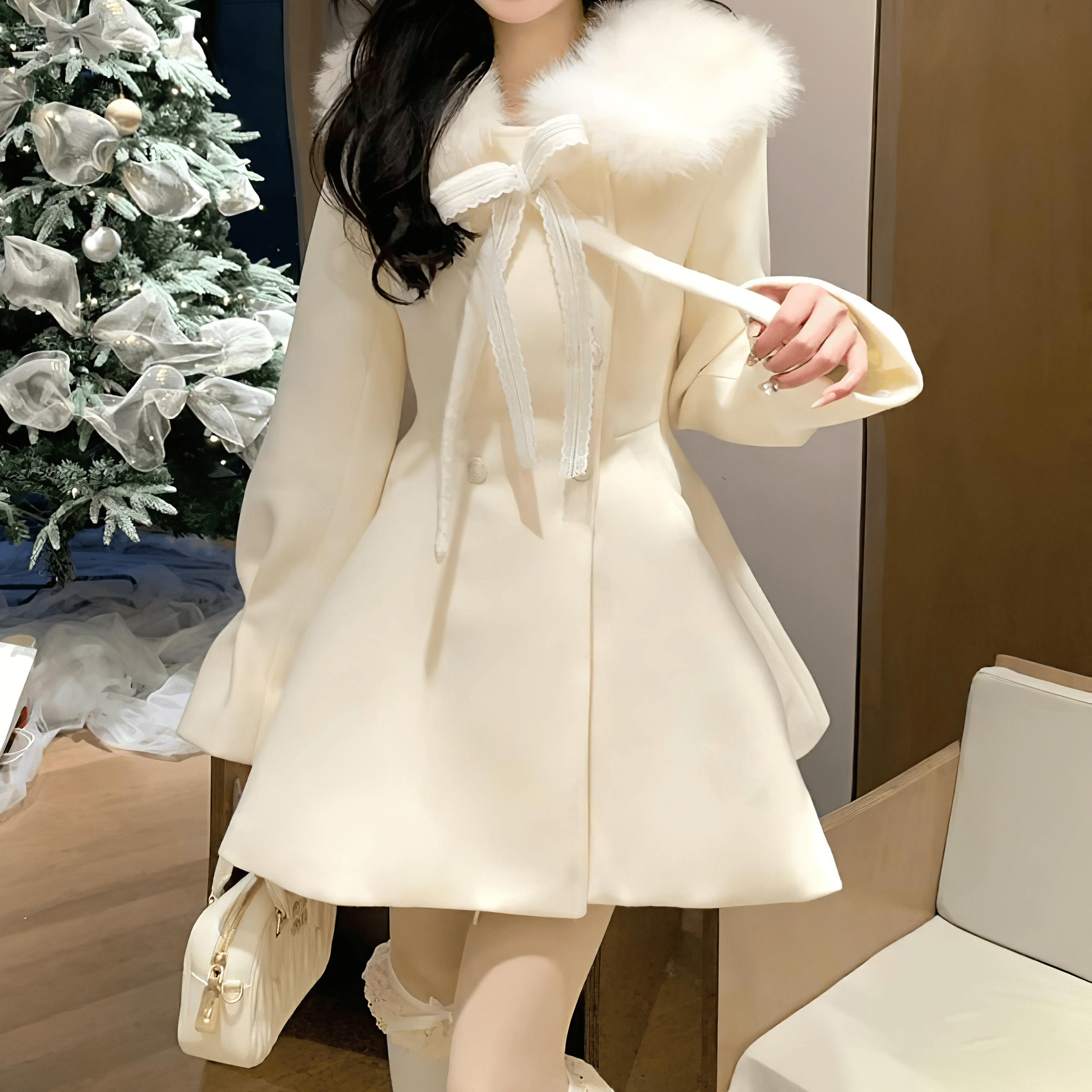 フェアリーファーカラーAラインコート◇コート 大人ガーリー系 S、M、L フェアリーファーカラーAラインコート◇コート 大人ガーリー系 S、M、L