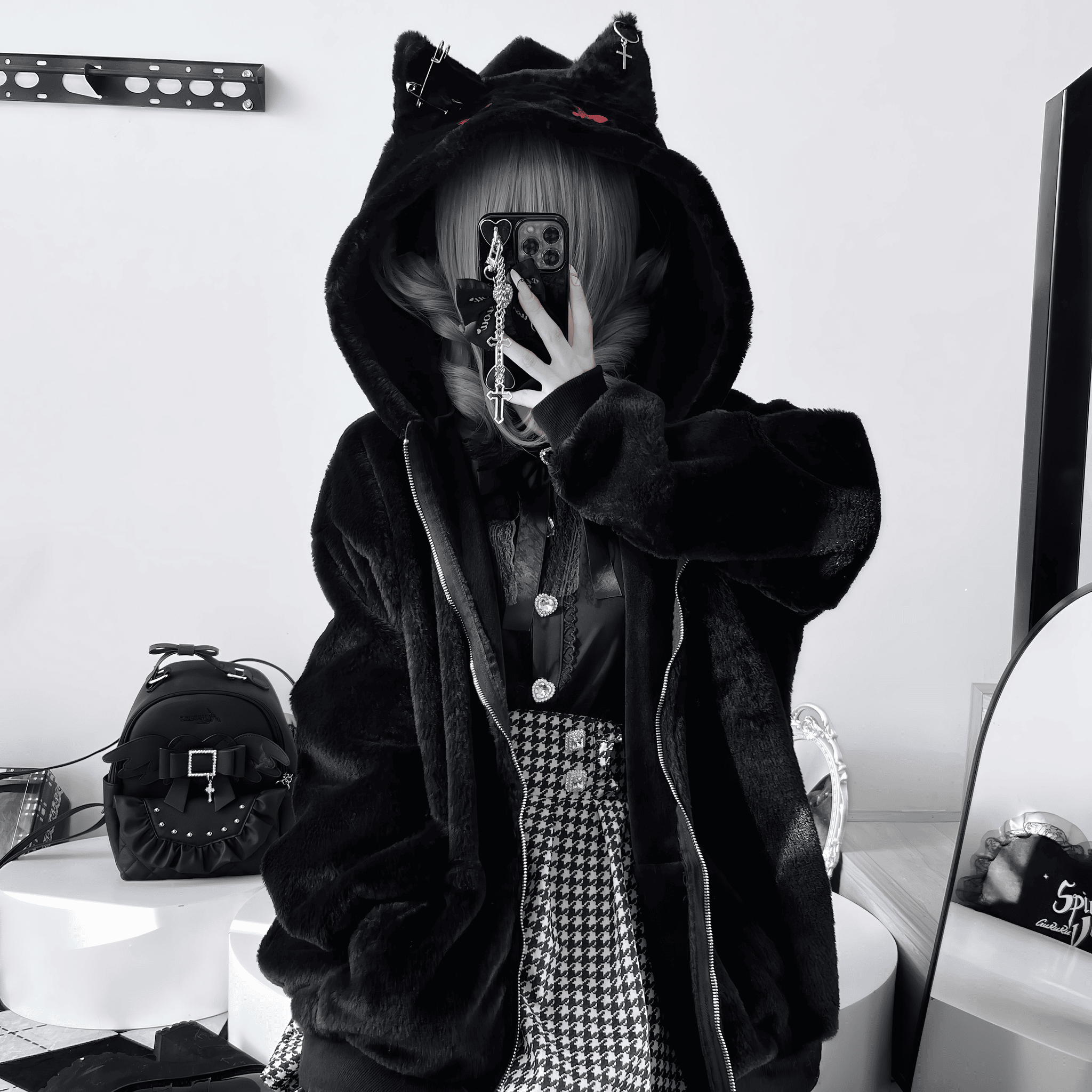 kanna】猫耳付ふわもこジップアップパーカー◇パーカー 地雷系 ワン kanna】猫耳付ふわもこジップアップパーカー◇パーカー 地雷系 ワン