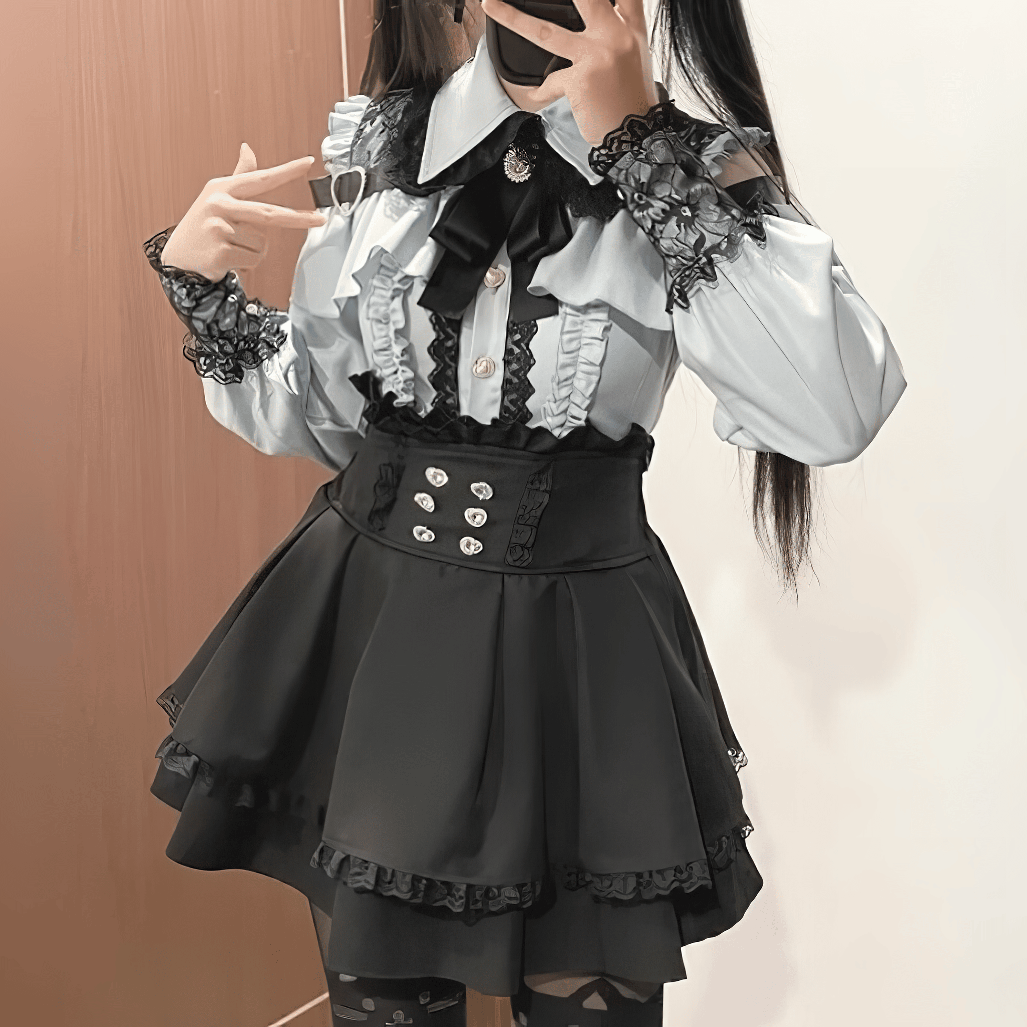 ダブルフリルブラックスカート◆ミニスカート 地雷系 S、M、L、XL