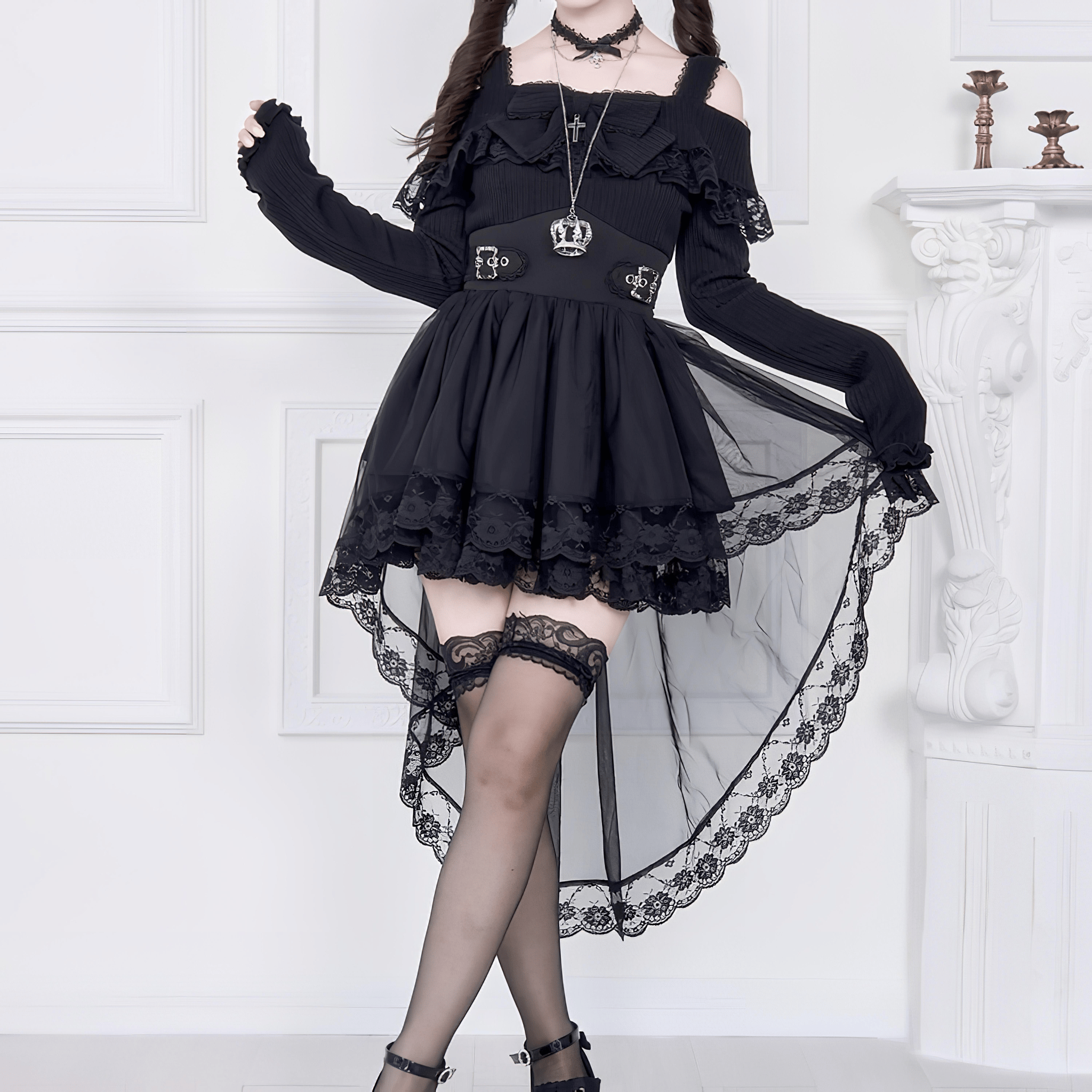 【NoGenki】オフショル×レーステールワンピース◆ワンピース 地雷系 M、L