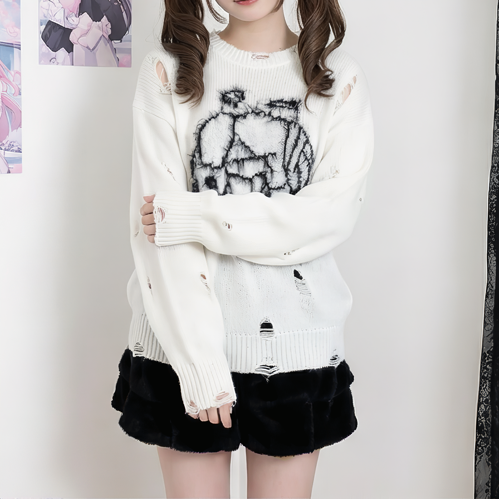 オーバーサイズクラッシュ加工ラウンドネックセーター◇セーター