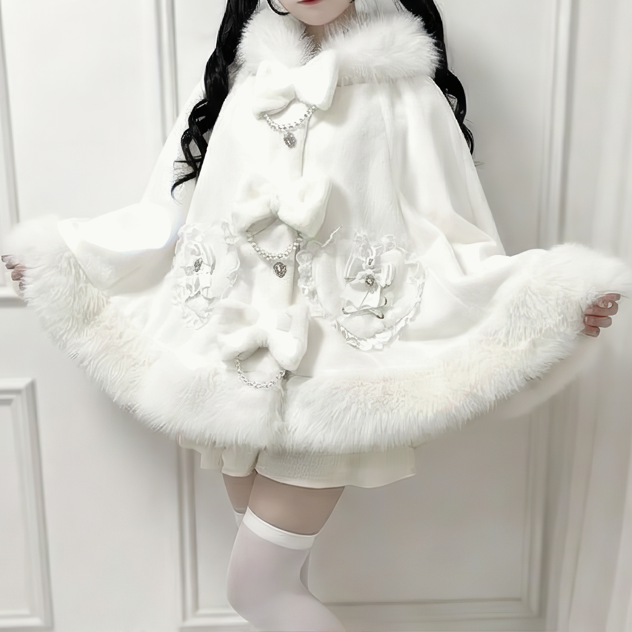 Nekura】ファーフード付きケープコート◇コート 量産型 ワンサイズ