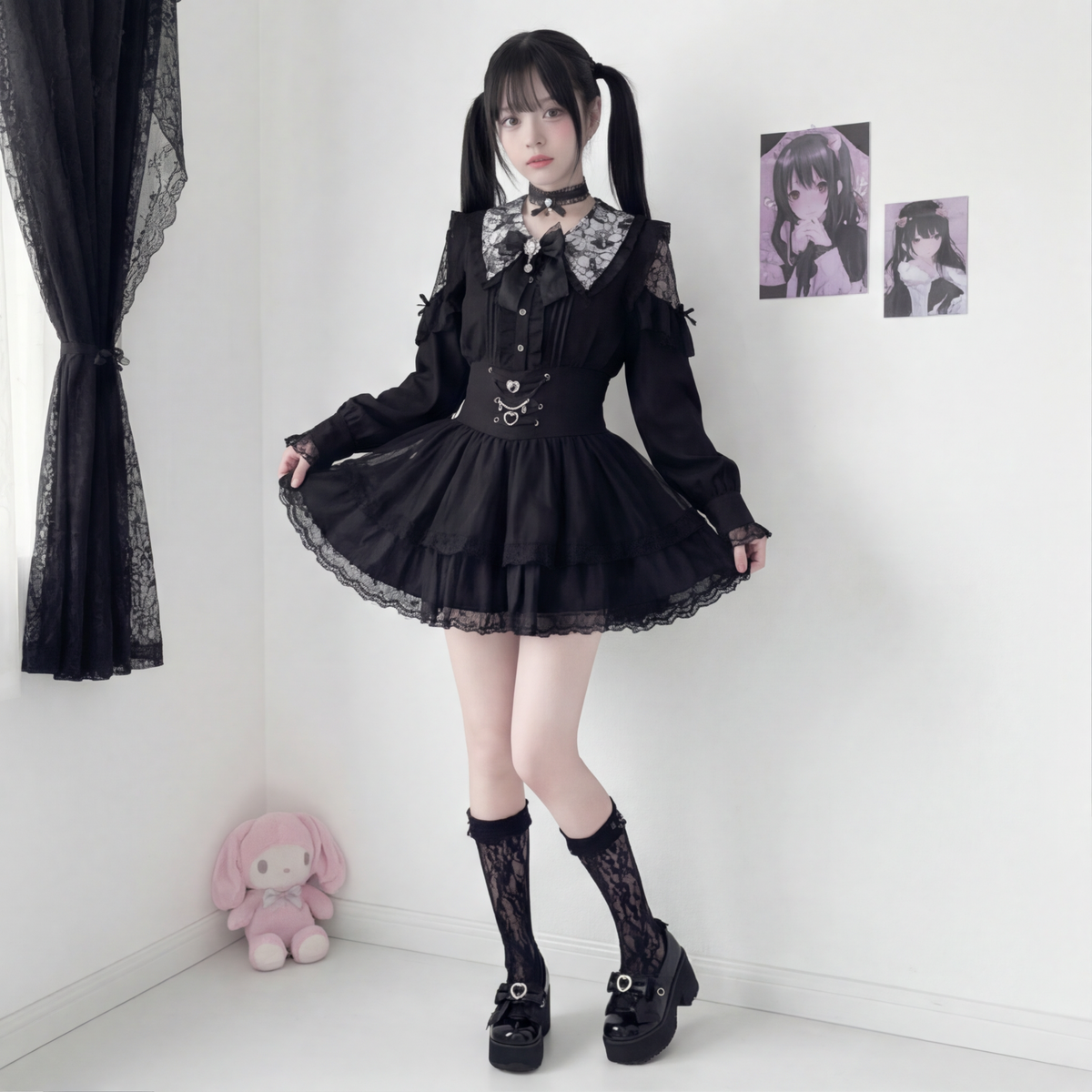 ハイウエストティアードフリルミニスカート◆ミニスカート 地雷系 S、M、L、XL