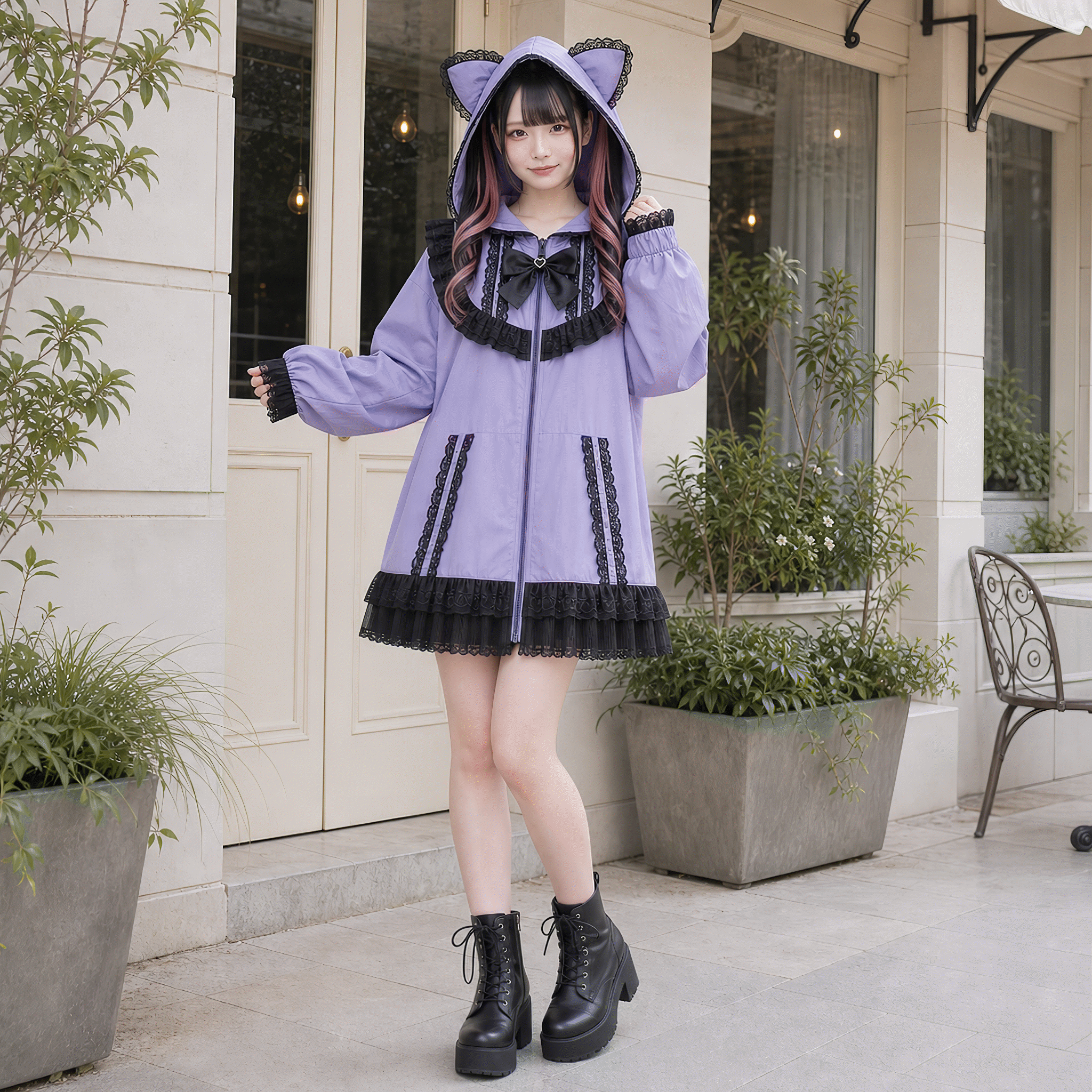 【AngelShare】猫耳フードレースフリルリボンパーカー◆パーカー 地雷系 M、L、XL