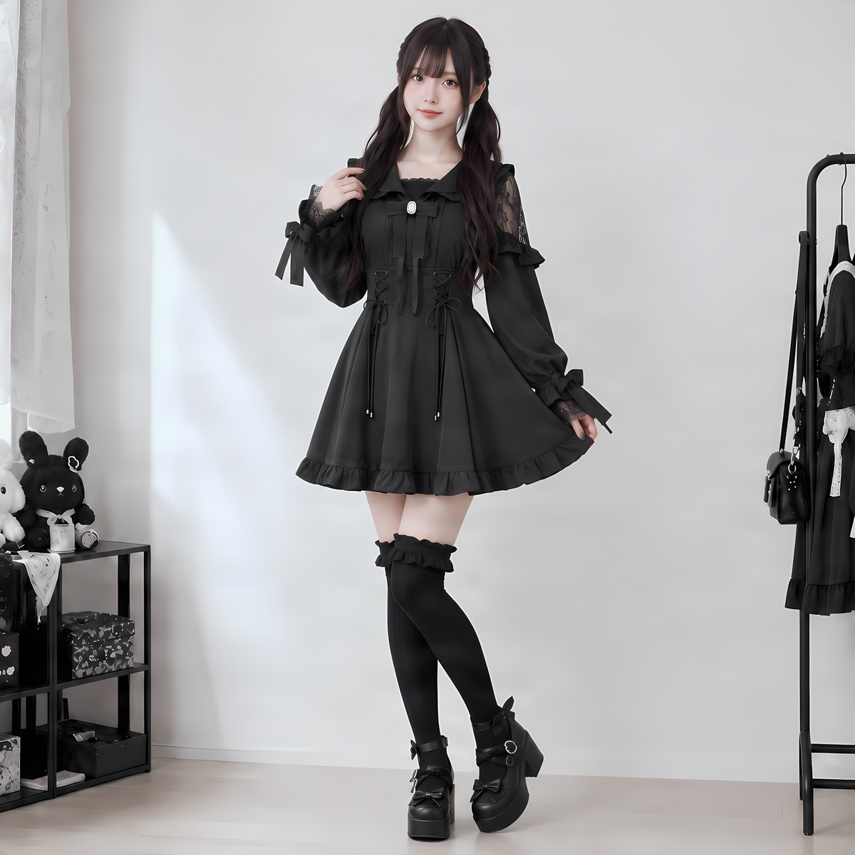 【AmbientEnergy】レースアップセーラーカラーミニワンピース◆ミニワンピ 地雷系 XS、S、M、L、XL、XXL、XXXL