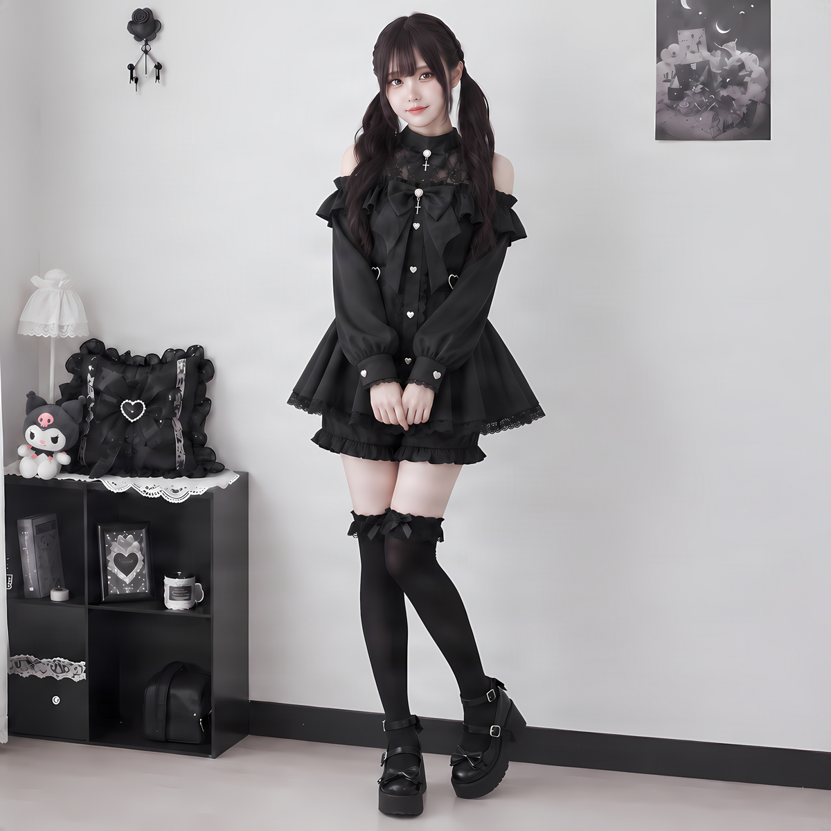 【AmbientEnergy】ハートボタンレースフリルセットアップ◆セットアップ 地雷系 XS、S、M、L、XL、XXL、XXXL