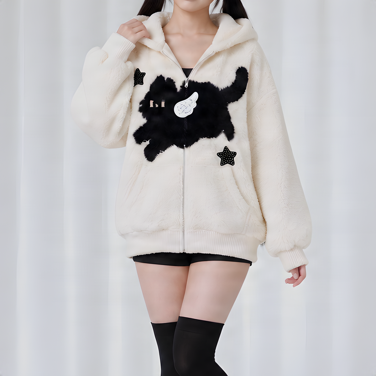 【CatWish】猫耳フードのジップアップカーディガン◆ジャケット サブカル系 S、M