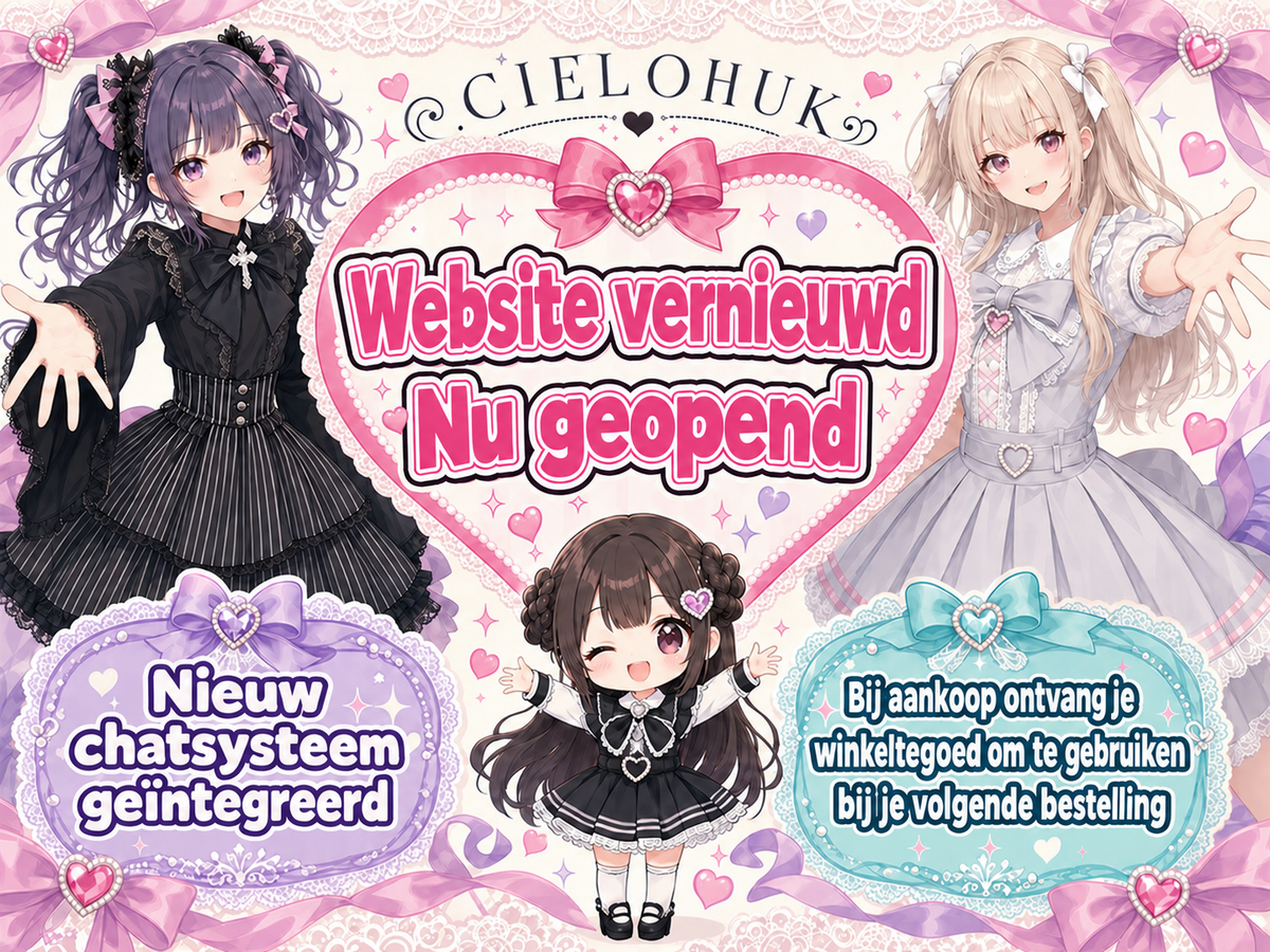 Website vernieuwd — Nu geopend — Nieuw chatsysteem — geïntegreerd — Bij aankoop ontvang je — winkeltegoed om te gebruiken — bij je volgende bestelling