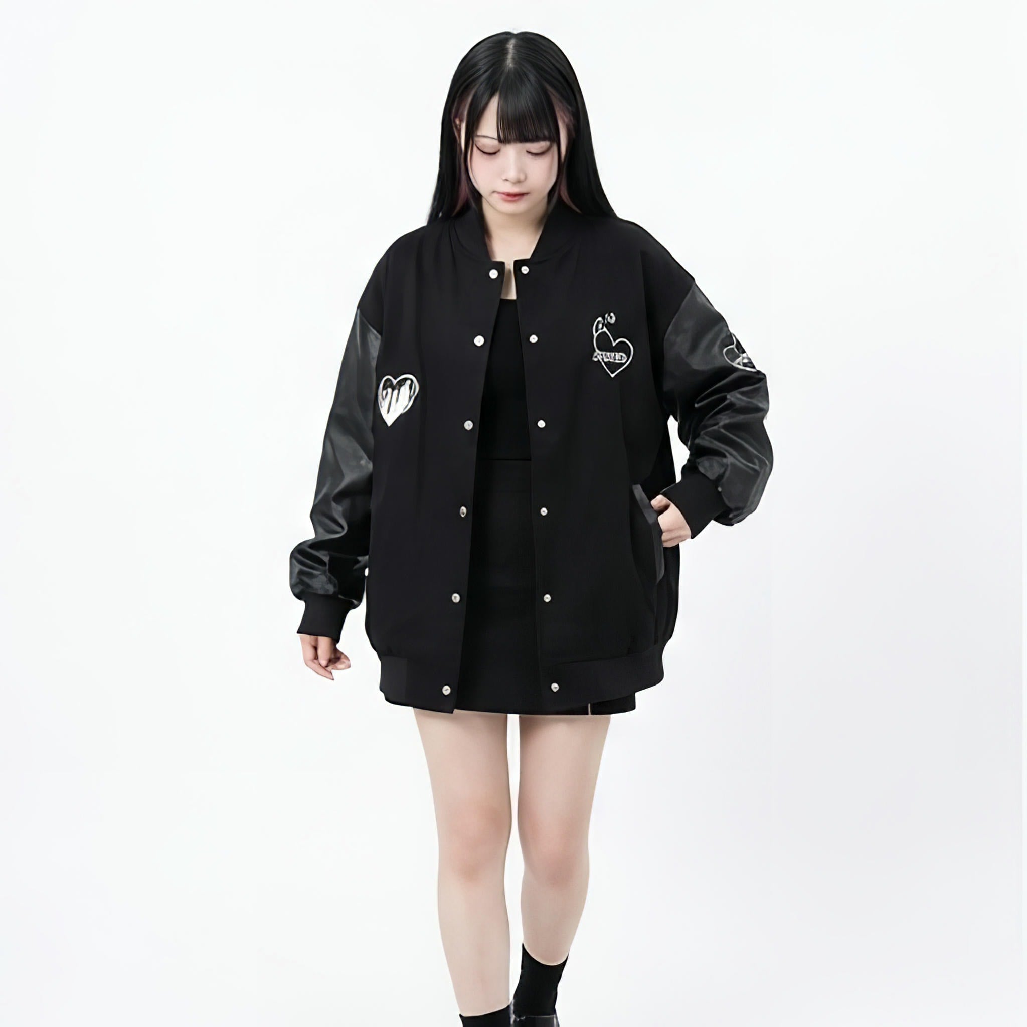 レザー切り替えルーズジャケット◆ジャケット 地雷系 M、L、XL、XXL