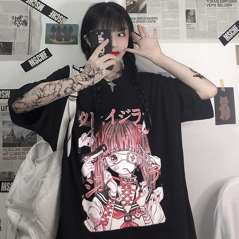 イラストプリントルーズTシャツジラver◆トップス　Tシャツ　M、L、XL、XXL