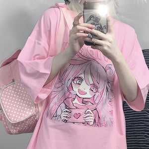 イラストプリントルーズTシャツハートメールver◆トップス　Tシャツ　S、M、L、XL、XXL