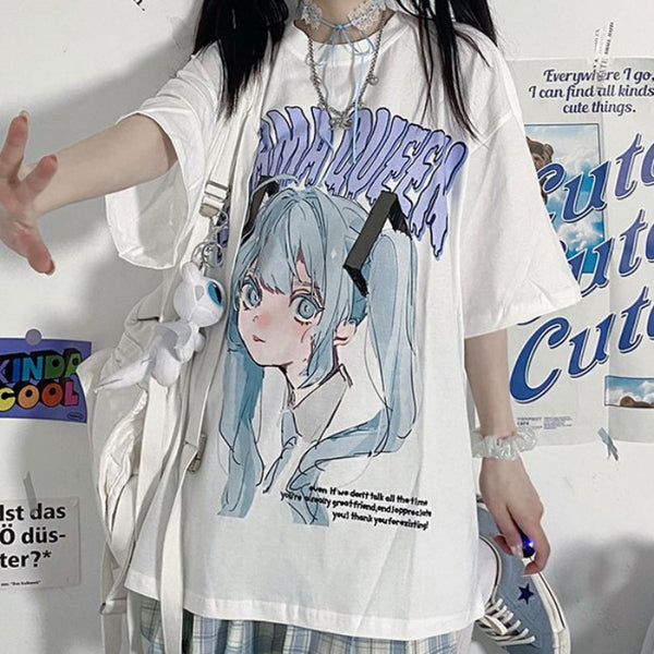 イラストプリントルーズTシャツクィーンver◆トップス　Tシャツ　M、L、XL、XXL