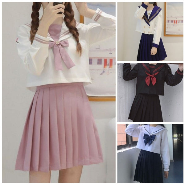 セーラー服上下+リボンセット<1>◆セットアップ　S、M、L、XL、XXL