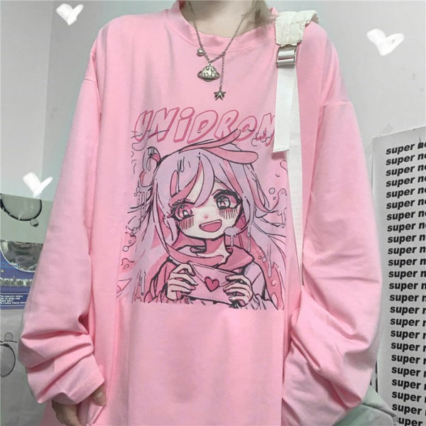 ハートメールイラストプリント長袖シャツ◆トップス　S、M、L、XL、XXL