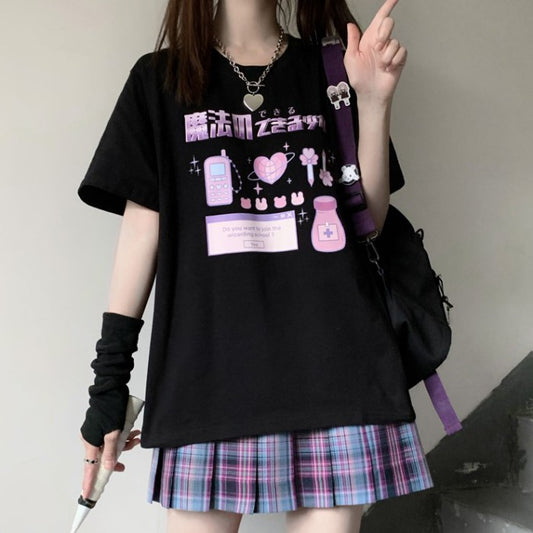 イラストプリントTシャツ魔法少女ver◆トップス　Tシャツ　M、XL