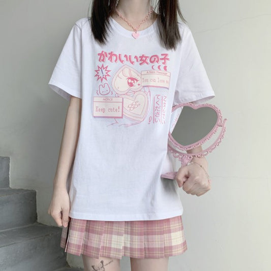 イラストプリントTシャツかわいい女の子ver◆トップス　Tシャツ　M、XL