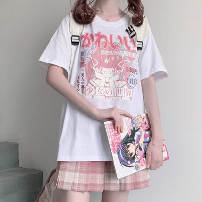 イラストプリントTシャツ少女世界ver◆トップス　Tシャツ　M、XL
